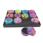 glitterdoosje rond klein / 4.5 x 3 cm / kleur ass.