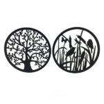 Wanddeco levensboom / vogels riet hout 20 cm zwart