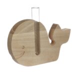 Robuust houten walvis met vaasje 19x2.8x12 cm (excl. accessoires)
