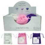 Display Amethist-, Bergkristal-, & Rozenkwarts-hart in zakje (3 cm)