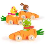 Kikker, Eend & Konijn in houten wortel auto - Afbeelding 2