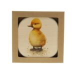 Dierenlijstje Eendje beukenhout Ø10cm in cadeauverpakking - Afbeelding 3