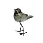 Sculptuur vogel "Finch helder / donkergroen op voet" glas (11x8x14cm)
