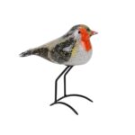 Sculptuur vogel "Roodborstje op voet" glas (17x8x15,5cm)