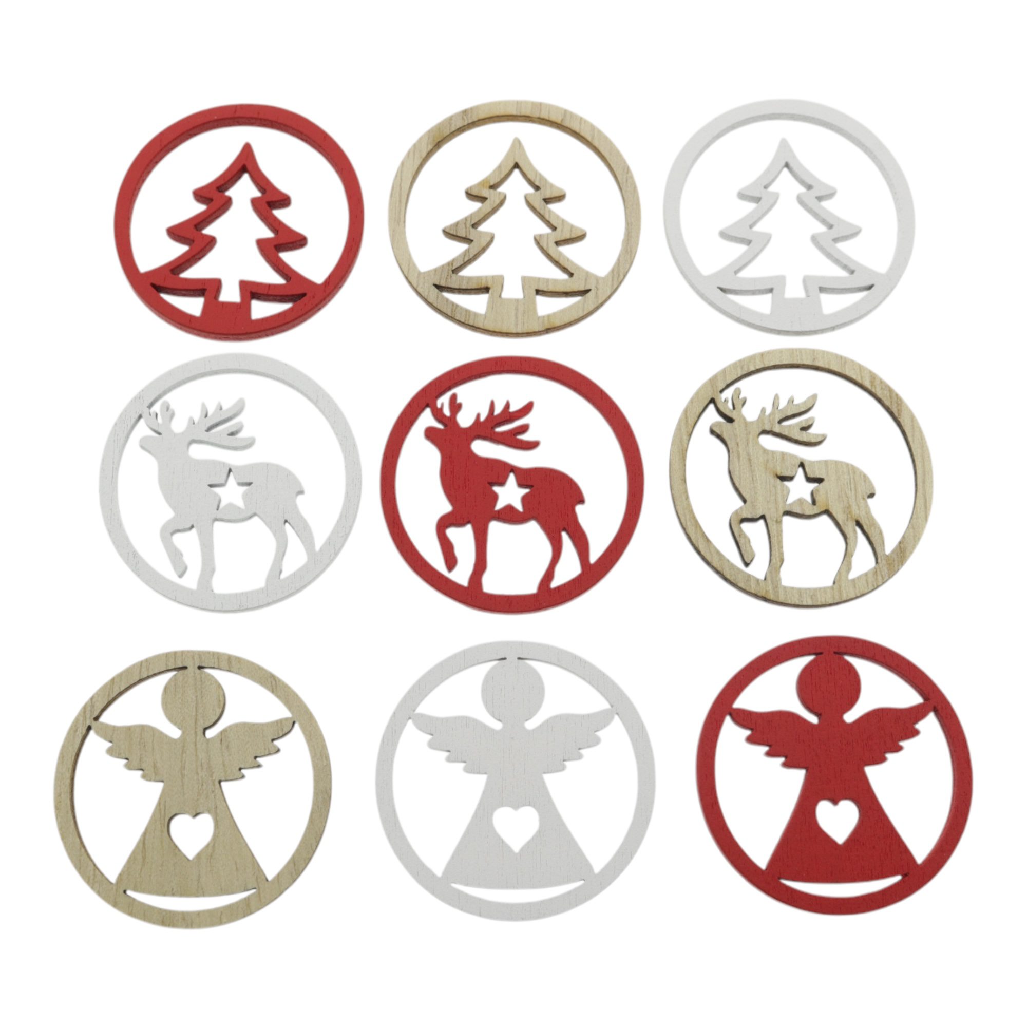 21202 Decohout Engel, hert, (kerst)boom (3,5cm) Decohout engel, hert & (kerst)boom (3,5cm) - Afbeelding 1