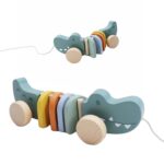 Houten Trekfiguur krokodil (24x7x8cm)