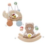 Houten motoriekspel kralenbaan olifant/beer ass. (12x8x10cm)