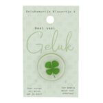 Geluksmuntje klavertje 4 "Heel veel geluk" op kaart (9x5,5cm)