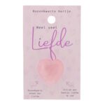 Rozenkwarts hartje "Heel veel liefde" op kaart (9x5,5cm)