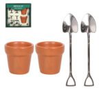 medio augustus 2026 Eierdopjeset in bloempotvorm met scheplepels in geschenksdoos