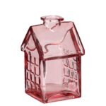 Bloemvaas Glazen huisje roze (7x7,5x12cm)