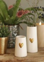 Bloemvaas Kegel wit met gouden hart klein (Ø6×9cm) - Afbeelding 2