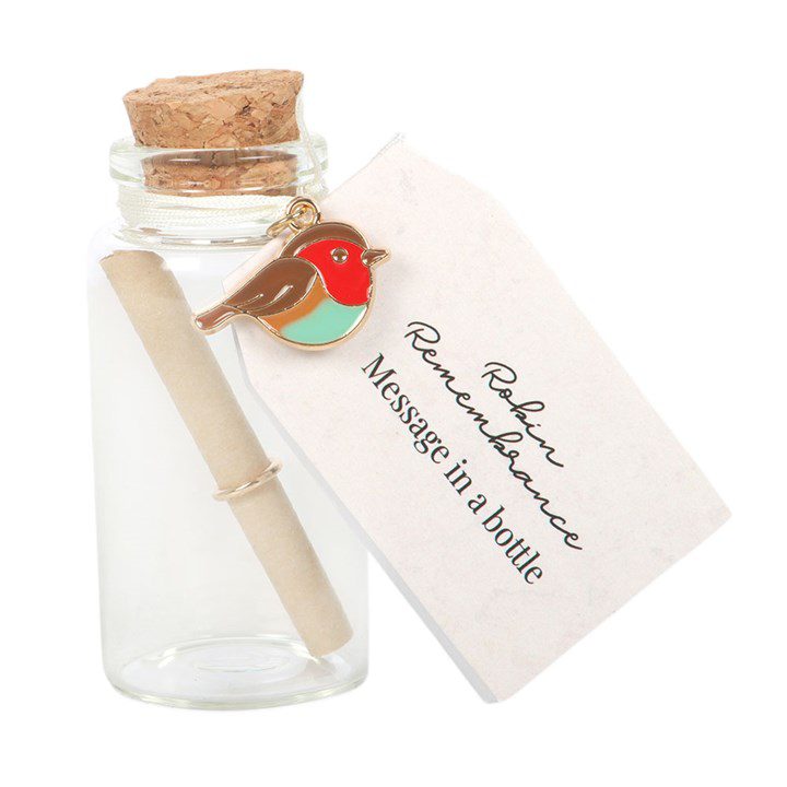 28097 Herinneringsflesje met roodborstje 1 Herinneringsflesje met roodborstje in display - Afbeelding 1