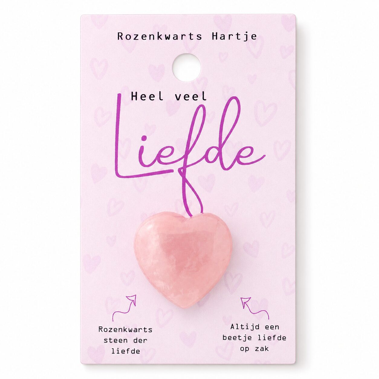 38504-1 Rozenkwarts hartje "Heel veel liefde" op kaart (9x5,5cm) - Afbeelding 1