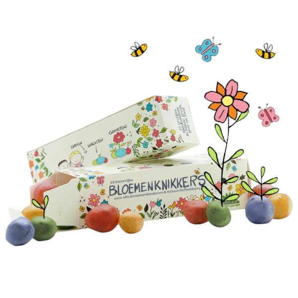 25 kleurijke bloemknikkers in een doosje
