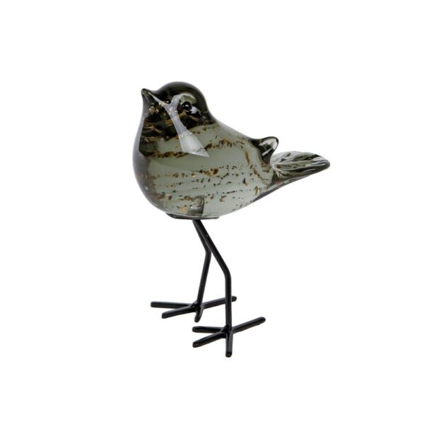 Sculptuur vogel "Finch helder / donkergroen op voet" glas (11x8x14cm)