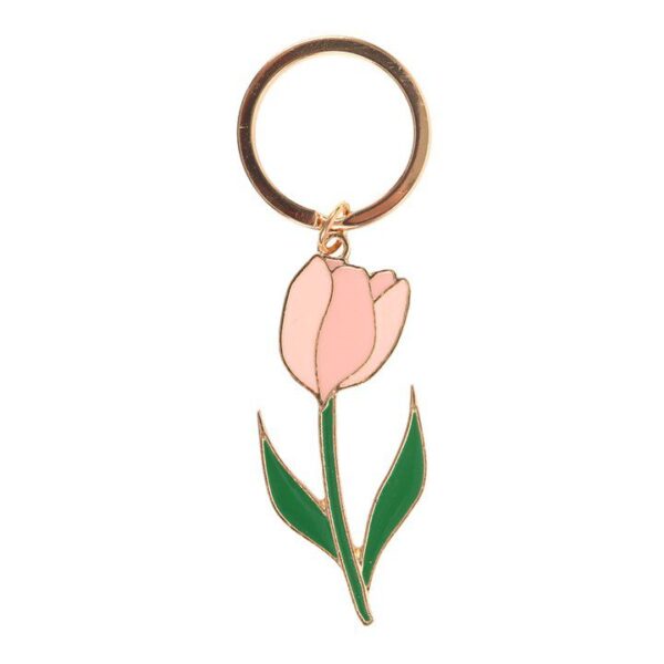 Sleutelhanger Tulp roze metaal
