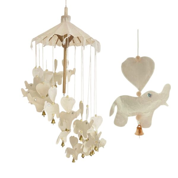 Mobiel van Lokta-papier Olifant/Hart (wit)