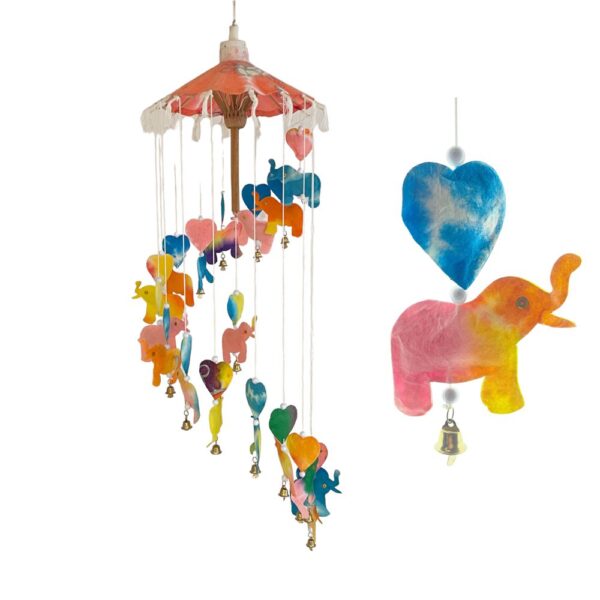 Mobiel van Lokta-papier Olifant/Hart (Rainbow)