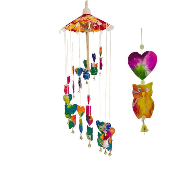 Mobiel van Lokta-papier Uil/Hart (Rainbow)