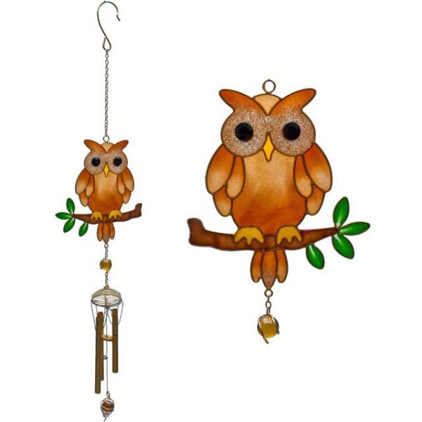 Windgong Uil bruin suncatcher (12,5x70cm)