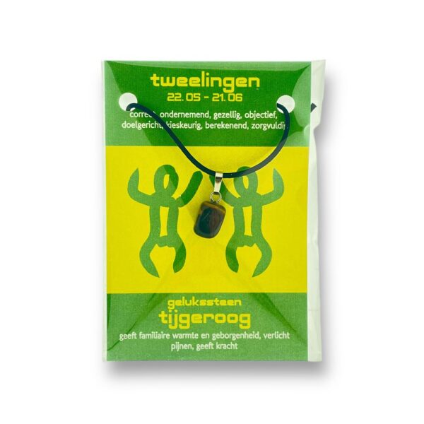 Edelsteenhanger Gelukssteen - Tijgeroog - Tweeling