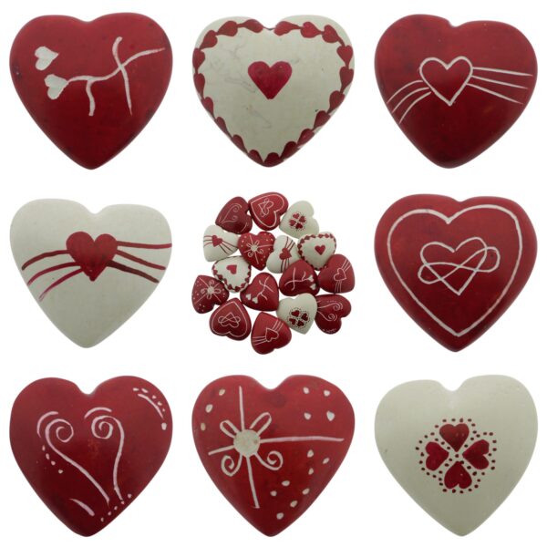Speksteen Hart "Love" rood/wit (3cm)