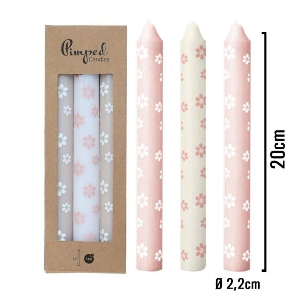 Kaarsen Bloemetjes Roze (Set van 3) 20cm Ø2,2cm