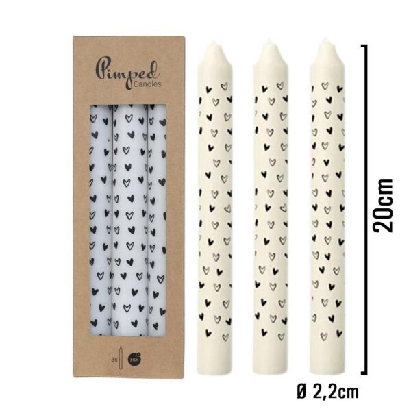 Kaarsen Hartjes Zwart/Wit (Set van 3) 20cm Ø2,2cm