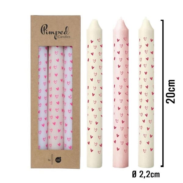 Kaarsen Hartjes Roze (Set van 3) 20cm Ø2,2cm