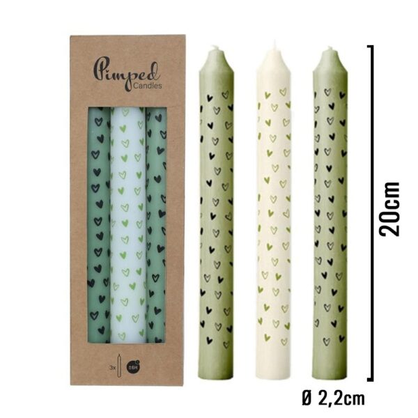 Kaarsen Hartjes Groen (Set van 3) 20cm Ø2,2cm