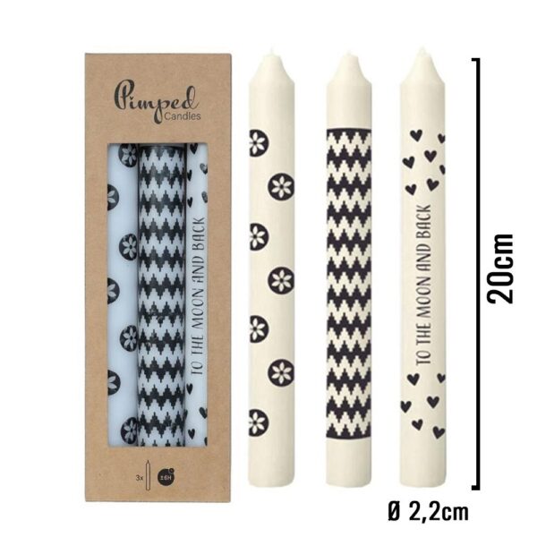 Kaarsen To the moon Zwart/Wit (Set van 3) 20cm Ø2,2cm