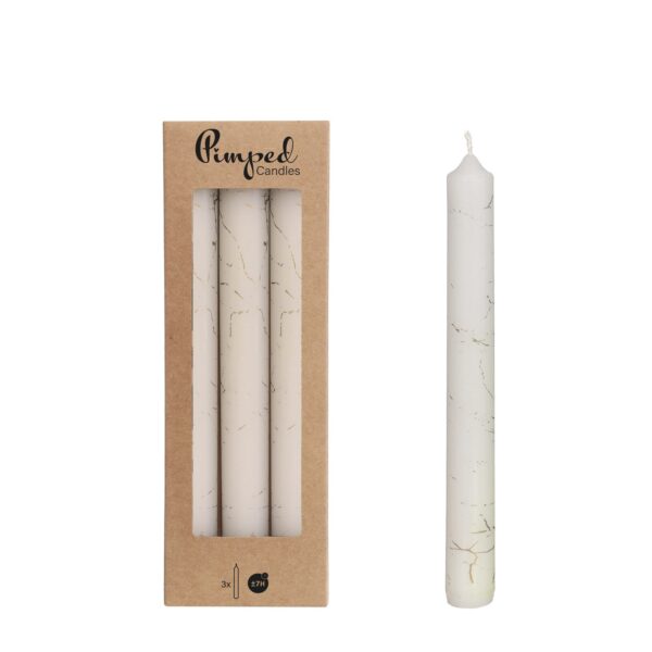 Kaarsen Marmer Wit (Set van 3) 20cm Ø2,2cm