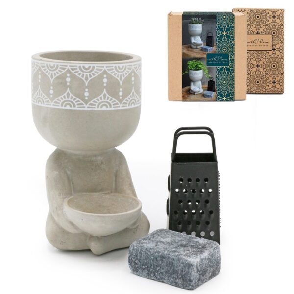Giftbox Boeddha grey, musk (boeddha-potje, rasp en aromablokje)