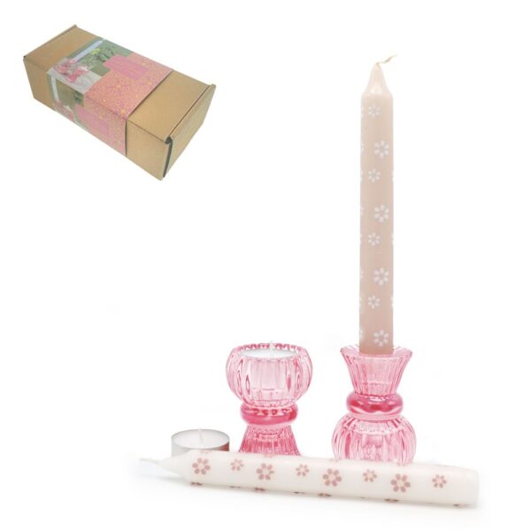 Giftbox Duo Candle pink flower (waxinelichthouder en/of kandelaar)