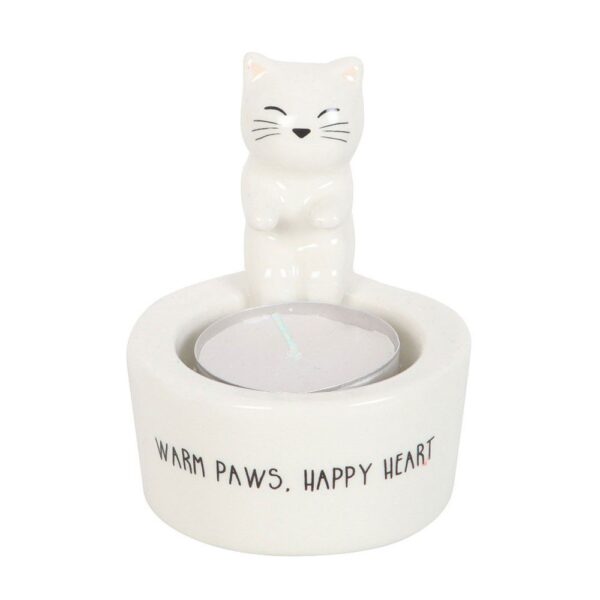 Warm Paws, Happy Heart kat theelicht houder (8x7,5x8cm)