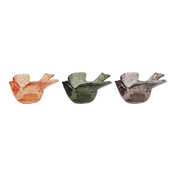 Eind oktober 21026 Theelichthouder "Bird" glas ass. (13,5x11,5x6cm)